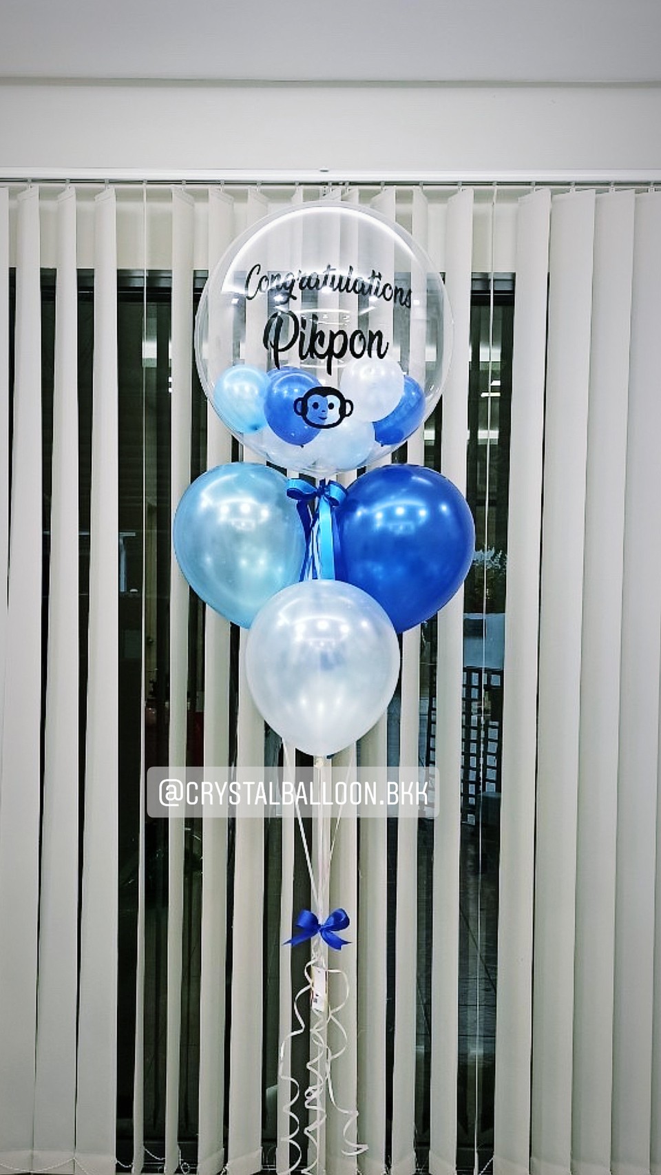 ลูกโป่ง รับปริญญา Bubble USA ขนาด 24" Theme สีน้ำเงิน-ฟ้า พร้อม ช่อลูกโป่ง 4 ลูก พร้อมตกเเต่ง สามารถเปลี่ยนสีลูกโป่ง/เปลี่ยนข้อความได้