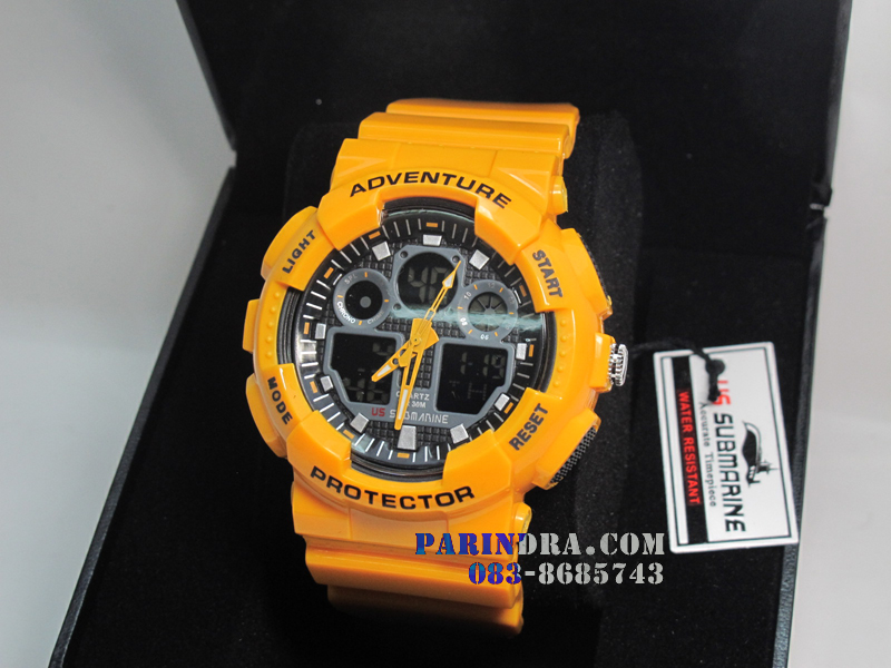 นาฬิกา US submarine Adventure Protector รุ่น TP3129M สีเหลืองมะม่วงสุกหน้าปัดดำพื้นหลังดำ