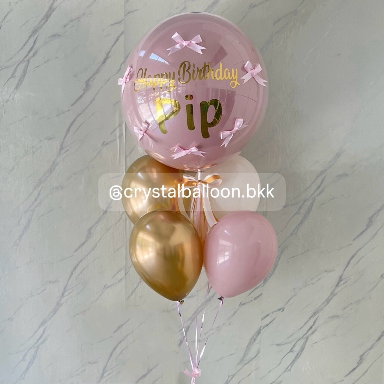 ลูกโป่ง วันเกิด ช่อ ลูกโป่งยาง ขนาด 24" สีDusk Pink 1 ช่อ ช่อ 5 ลูก พร้อม ประดับโบว์จิ๋ว 6 ชิ้น พร้อมตกแต่ง สามารถเปลี่ยนสีลูกโป่ง/เปลี่ยนข้อความ/เปลี่ยนขนาดได้