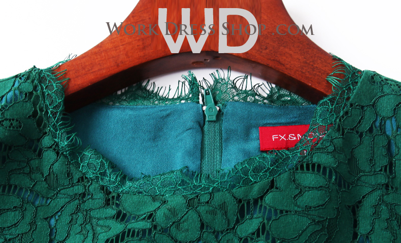 พร้อมส่ง ชุดทำงาน เดรสลูกไม้ สีเขียว แบบเรียบหรู แต่งเลื่อมปักรูปแมลงปอ ** พร้อมส่งไซส์ L , M **