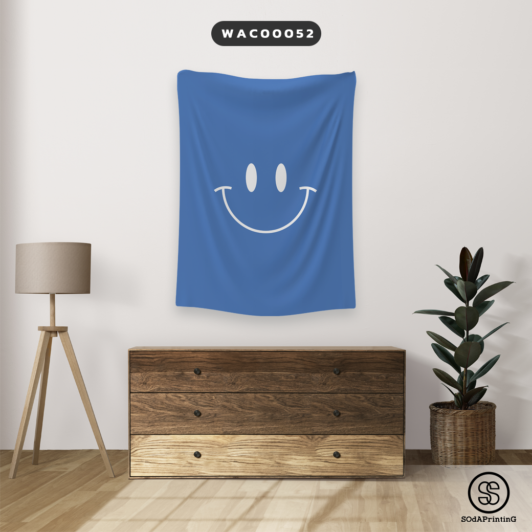 ผ้าติดผนัง ผ้าแขวนผนัง ผ้าตกแต่ง Smiley สีน้ำเงิน WCA00052 #SOdAhome #WallCloth