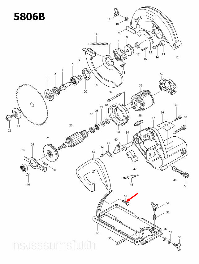 น๊อต M6X26 เลื่อยวงเดือน Makita-มากีต้า 5806B [#53] Pn.266018-3 (แท้) ##