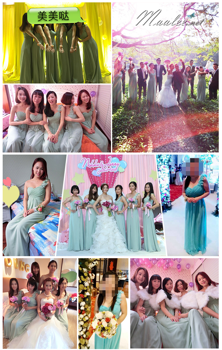 พร้อมเช่า ชุดราตรียาว เกาะอก ไหล่เดียว สีฟ้า จับเดรปไขว่ช่วงหน้าอก แต่งดอกไม้ช่วงไหล่ (XL - 4XL)