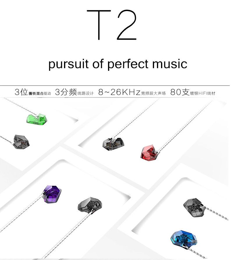 ขาย หูฟัง TTPOD T2 สีน้ำเงินใส สุดยอดหูฟังระดับเทพ 3 driver Hybrid (2BA 1 Dynamic) เสียงดี สายถักไม่พันกัน