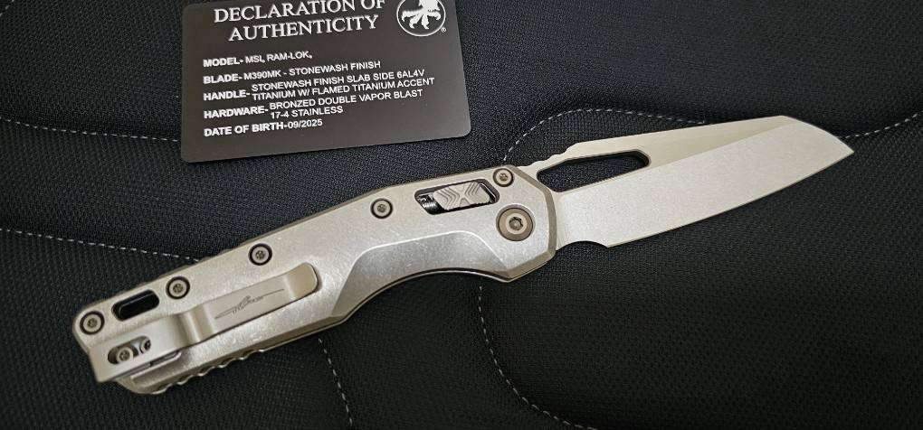 Microtech Marfione Select MSI RAM LOK Titanium Handles w/ Double Vapor Blast & Flamed Accents & Stonewash M390MK