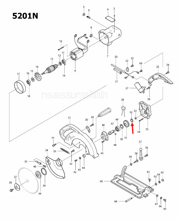 แหวน เลื่อยวงเดือน Makita 5402 [#60], 5103N [#37], 2414, 5401N [#54], 5201N [#52] Pn.961060-6 (แท้) ##