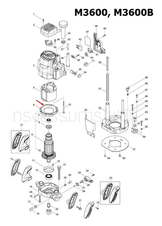 บังใบทุ่น เราท์เตอร์ Maktec มาคเทค, Makita มากีต้า MT360, MT362, M3600, M3600B [#6] Pn.418486-8 (แท้)++