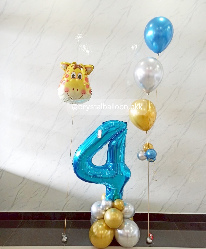 ลูกโป่ง วันเกิดเด็ก ,ลูกโป่งช่อ 3 ลูก 1 ช่อ ,ฟอยล์ตัวเลข 40" ตั้งฐาน 1 ชิ้น ,ฟอยล์ยีราฟ 1 ชิ้นเป่าลอย , พร้อมตกเเต่ง สามารถเปลี่ยนสีลูกโป่ง/เปลี่ยนสี-ฟอยล์ตัวอักษรได้
