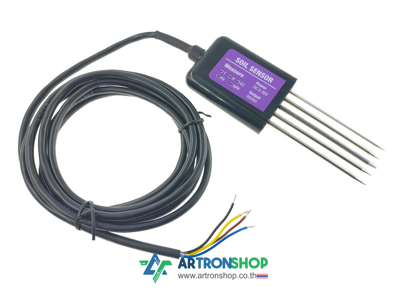 เซ็นเซอร์วัดความชื้น อุณหภูมิ EC PH NPK ในดิน 7 in 1 Modbus RS485 TH-EC-PH-NPK Soil Sensor