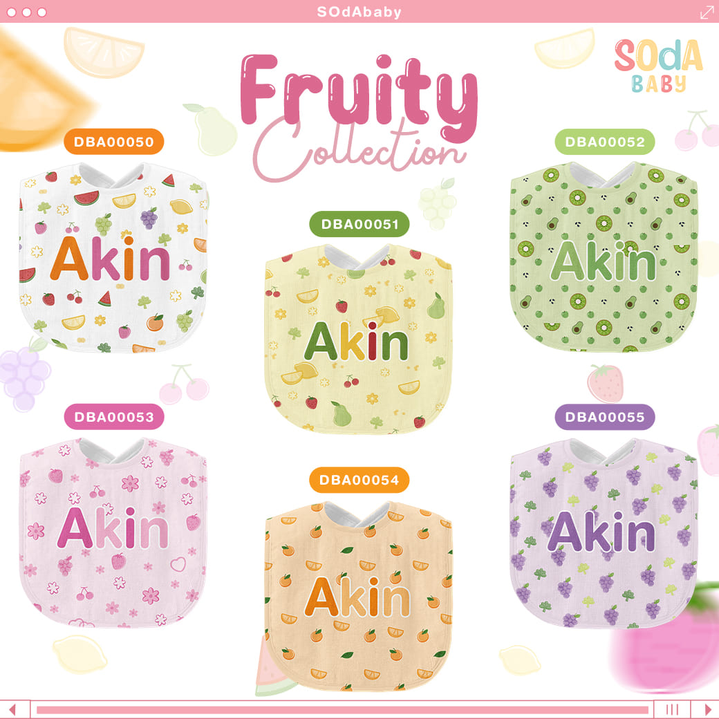 ผ้าซับน้ำลาย Baby Bib ลาย Mixed Fruit (White) 🍒 Fruity Collection รหัส DBA00050 #SOdAbaby #BabyBib