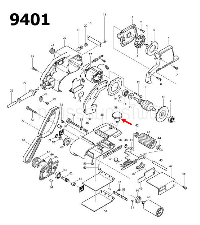 ลูกบิด เครื่องขัดสายพาน Makita มากีต้า 9401, 9402 [#39] Pn.271207-7 (แท้) ##
