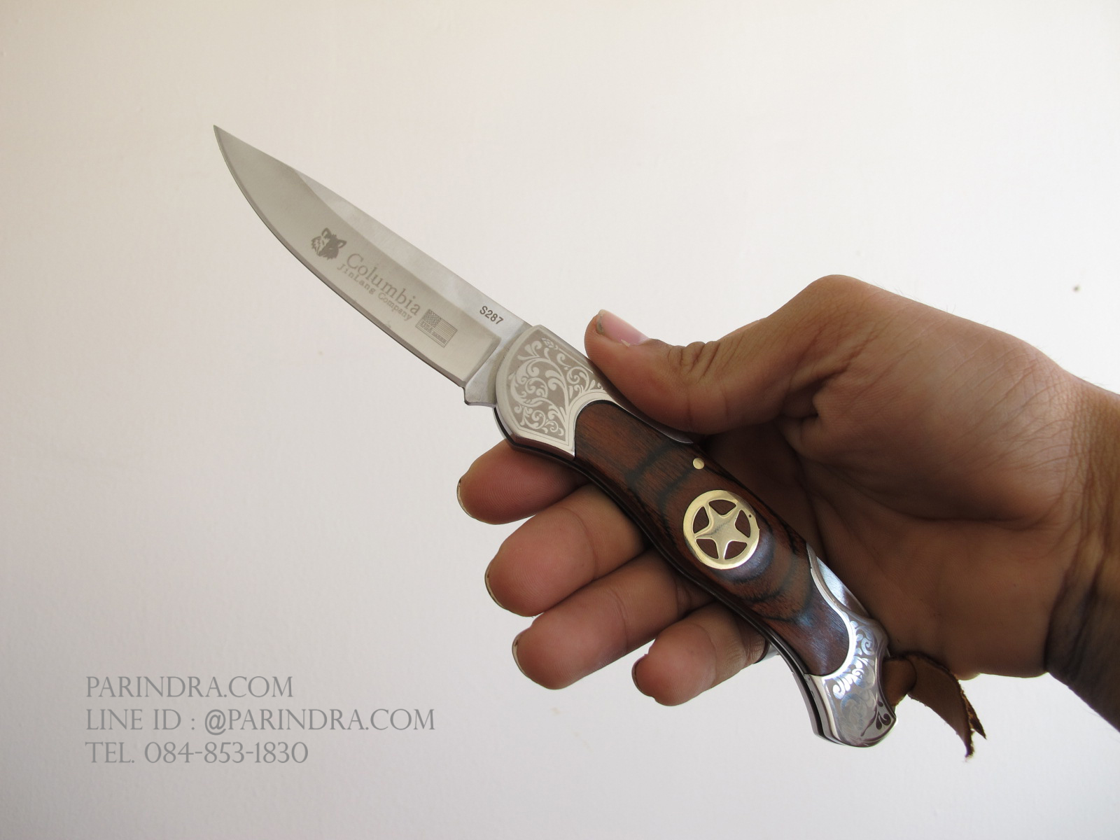 มีดแสตนเลส COLUMBIA S287 ด้ามไม้ฝังดาวห้าแฉกทองเหลือง