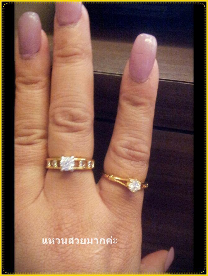 แหวนเดี่ยว เพชรกลม คลาสลิค ดีค่ะ น่ารักดีค่ะ เรียบเก๋ ชุปทองแท้ 24 K 5 ไมครอน รหัส BR006 R