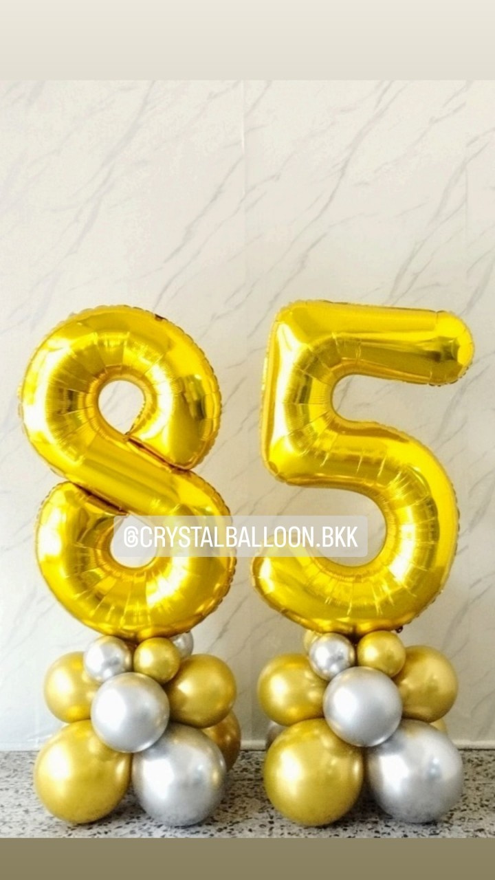 ลูกโป่ง วันเกิด ฟอยล์ตัวเลข ขนาด 40" ตั้งฐาน 2 ชิ้น พร้อมตกแต่ง สามารถเปลี่ยนสีลูกโป่ง/เปลี่ยนสี-ฟอยล์ตัวเลขได้