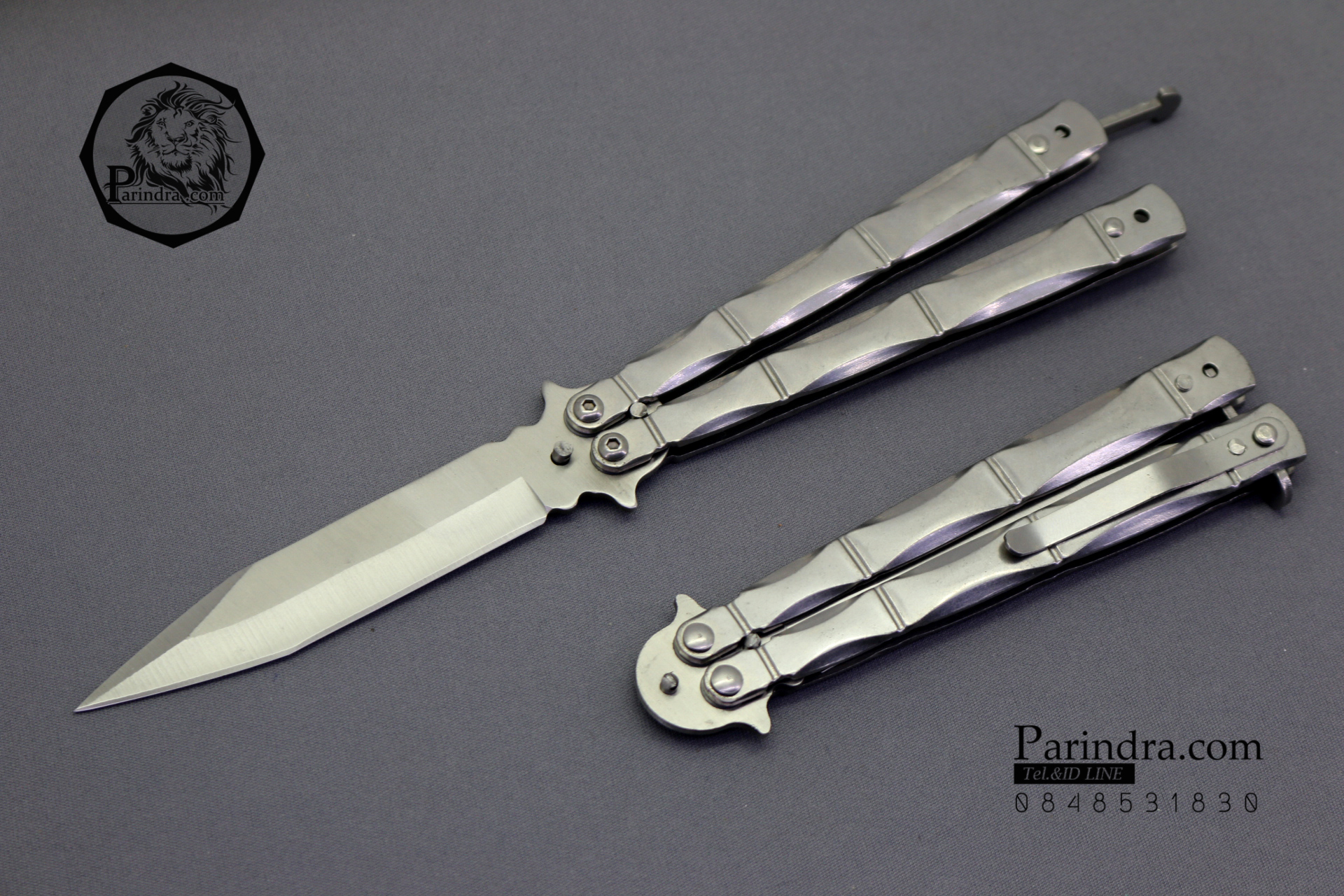 มีดบาลีซอง Balisong มีดควง มีดปีกผีเสื้อ ด้ามปล้องลำไผ่ สีเงิน ขนาด 9 นิ้ว BLA014