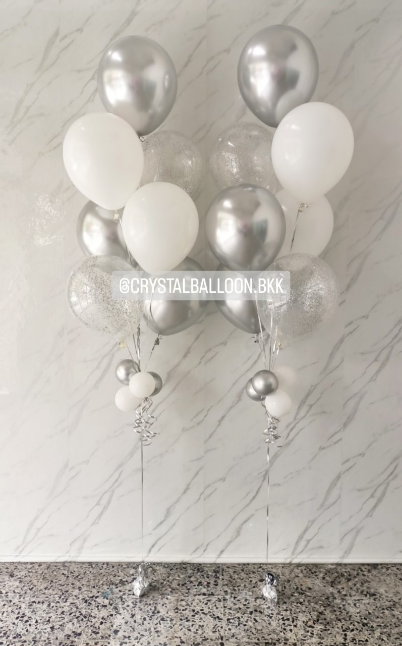 ลูกโป่ง วันเกิด ช่อลูกโป่ง 7 ลูก 2 ช่อ พร้อมตกแต่ง ลูกโป่งใส ใส่กลิตเตอร์ สามารถเปลี่ยนสีลูกโป่ง/เปลี่ยนข้อความได้