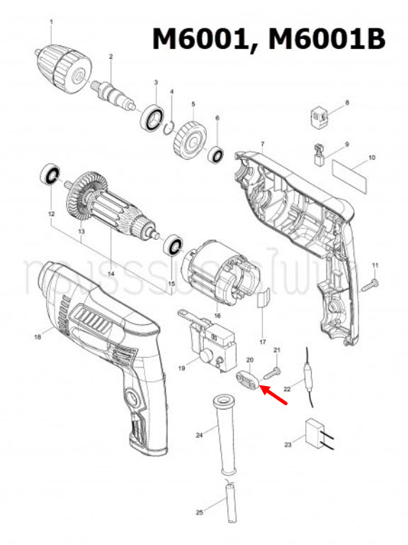 STRAIN RELIEF Maktec มาคเทค, Makita มากีต้า MT650 [#19], MT651 [#25], MT813 [#43], MT910 [#36], M1100, M1100KX1B, VC3210L [#35], M3600, M3600B [#38], 4327, 4329 [#54], M4101B, M6002, M6002B [#20], M6500, M6500B Pn.687124-5 (แท้) ##