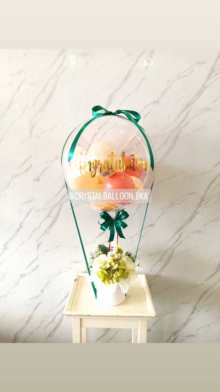 Flower Balloon แสดงความยินดี Bubble ขนาด 18" พร้อม กล่องดอกไม้ประดิษฐ์ 1 กล่อง พร้อมตกแต่ง ลูกโป่ง 6" 8 ลูก สามารถเปลี่ยนสีลูกโป่ง/เปลี่ยนข้อความ/เปลี่ยนดอกไม้ได้