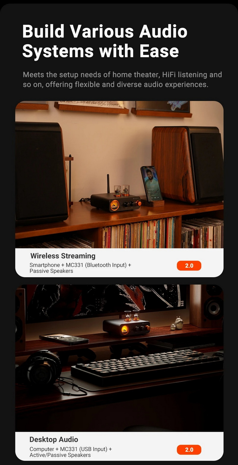 Fosi Audio MC331 Bluetooth Amplifier หลอดแก้วพร้อม DAC และ VU Meter ประกันศูนย์ไทย
