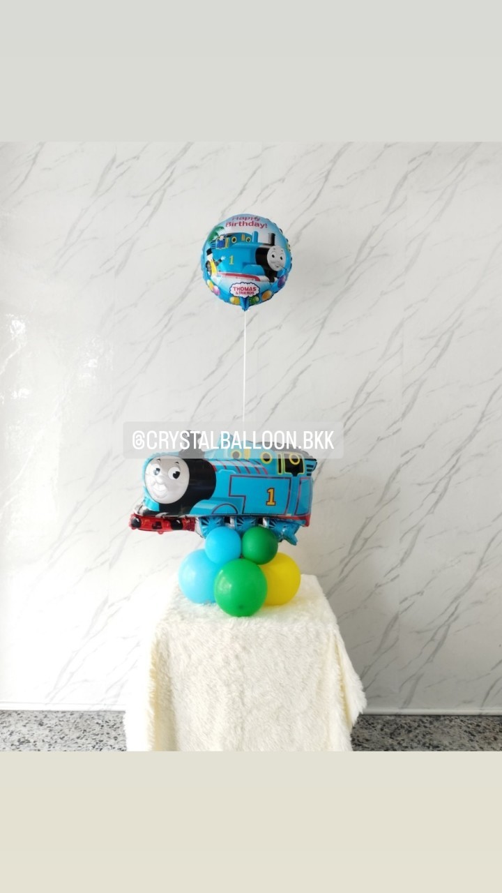 ลูกโป่ง วันเกิดเด็ก Theme Thomas ฟอยล์รถไฟ ตั้งฐาน 1 ชิ้น พร้อม ฟอยล์กลม ขนาด 18" 1 ชิ้น พร้อมตกแต่ง สามารถเปลี่ยนฟอยล์ตกแต่งได้