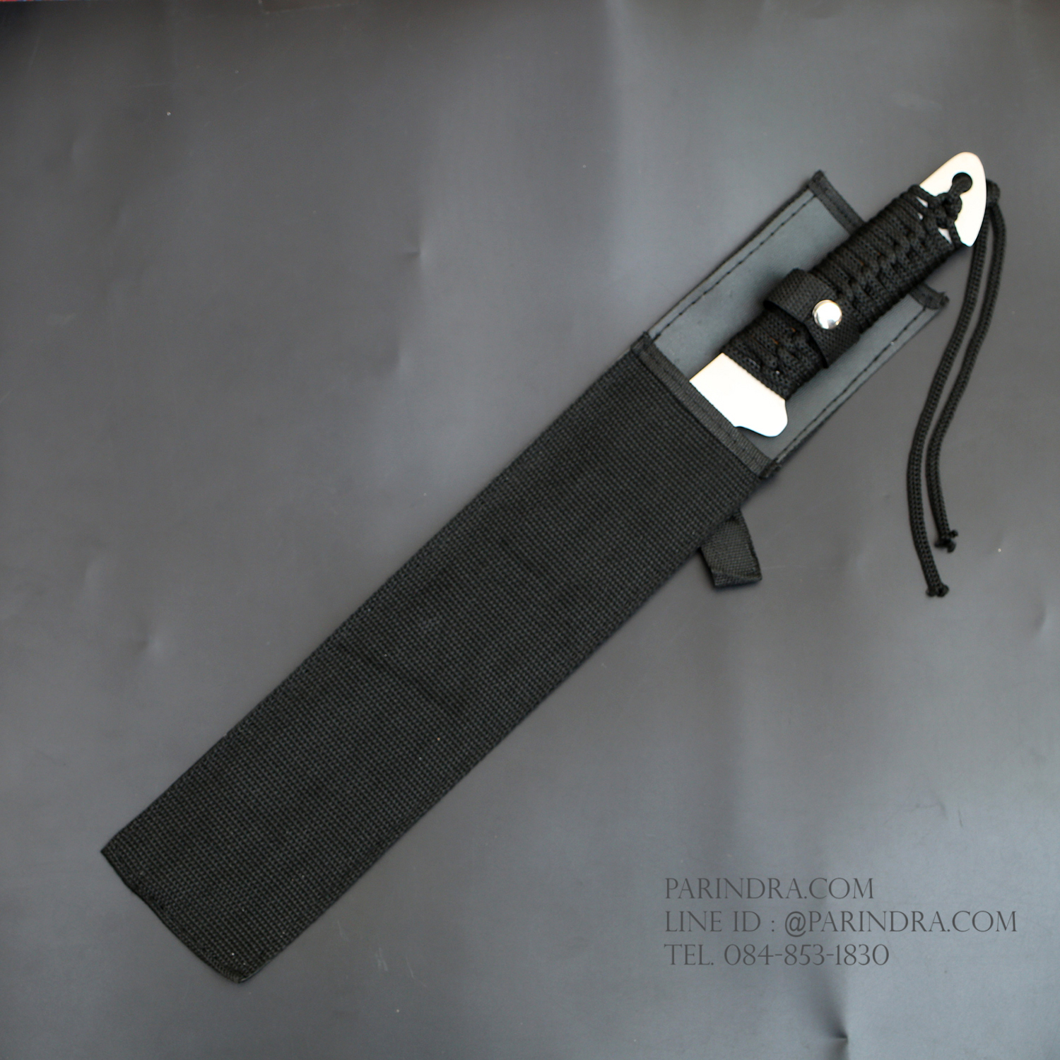 มีดยาวเดินป่า Hawk สปาร์ต้า หัวแหลม ขนาด 18.5 นิ้ว ด้ามเชือกถักสีดำ