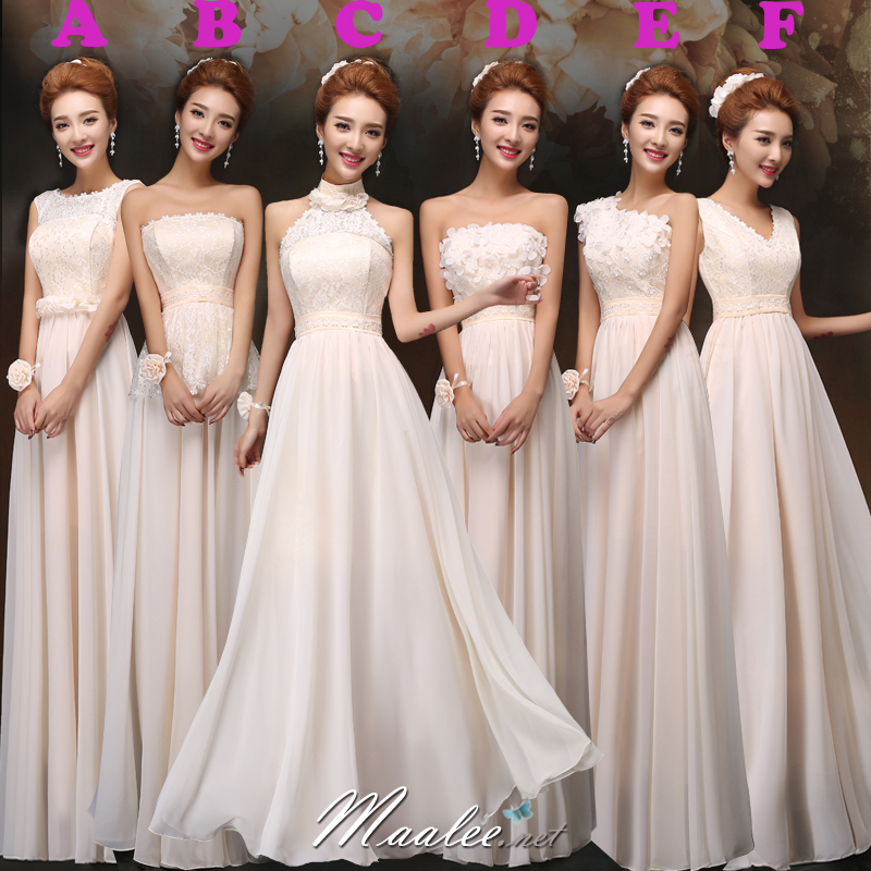 พร้อมส่ง ชุดราตรียาว ชุดเพื่อนเจ้าสาว สีครีม แบบ B เกาะอกลูกไม้ ช่วงเอวเพิ่มระบายสวย (เชือกผูกด้านหลัง)