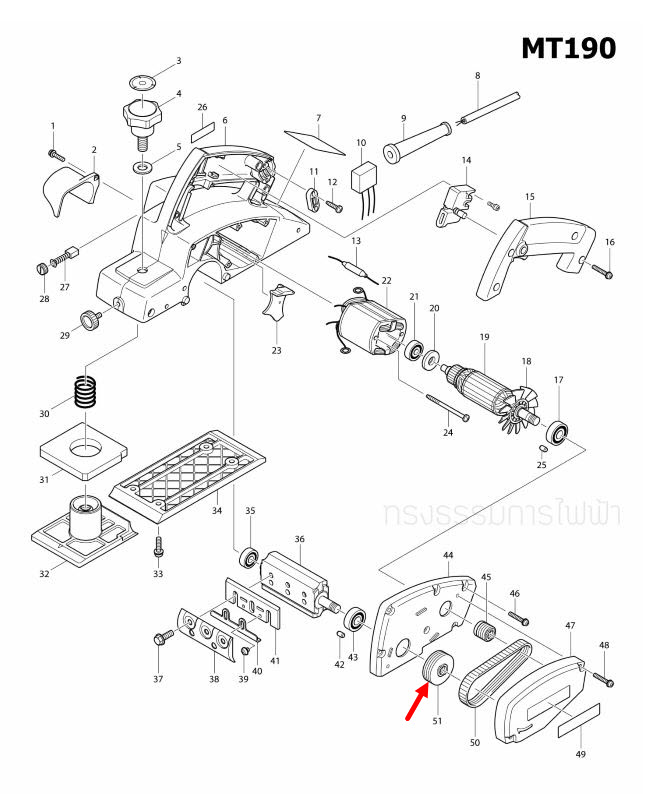 V PULLEY กบไสไม้ไฟฟ้า Maktec มาคเทค, Makita มากีต้า MT190, M1901, M1901B, M1902, M1902B [#51] Pn.222164-2 (แท้) ##