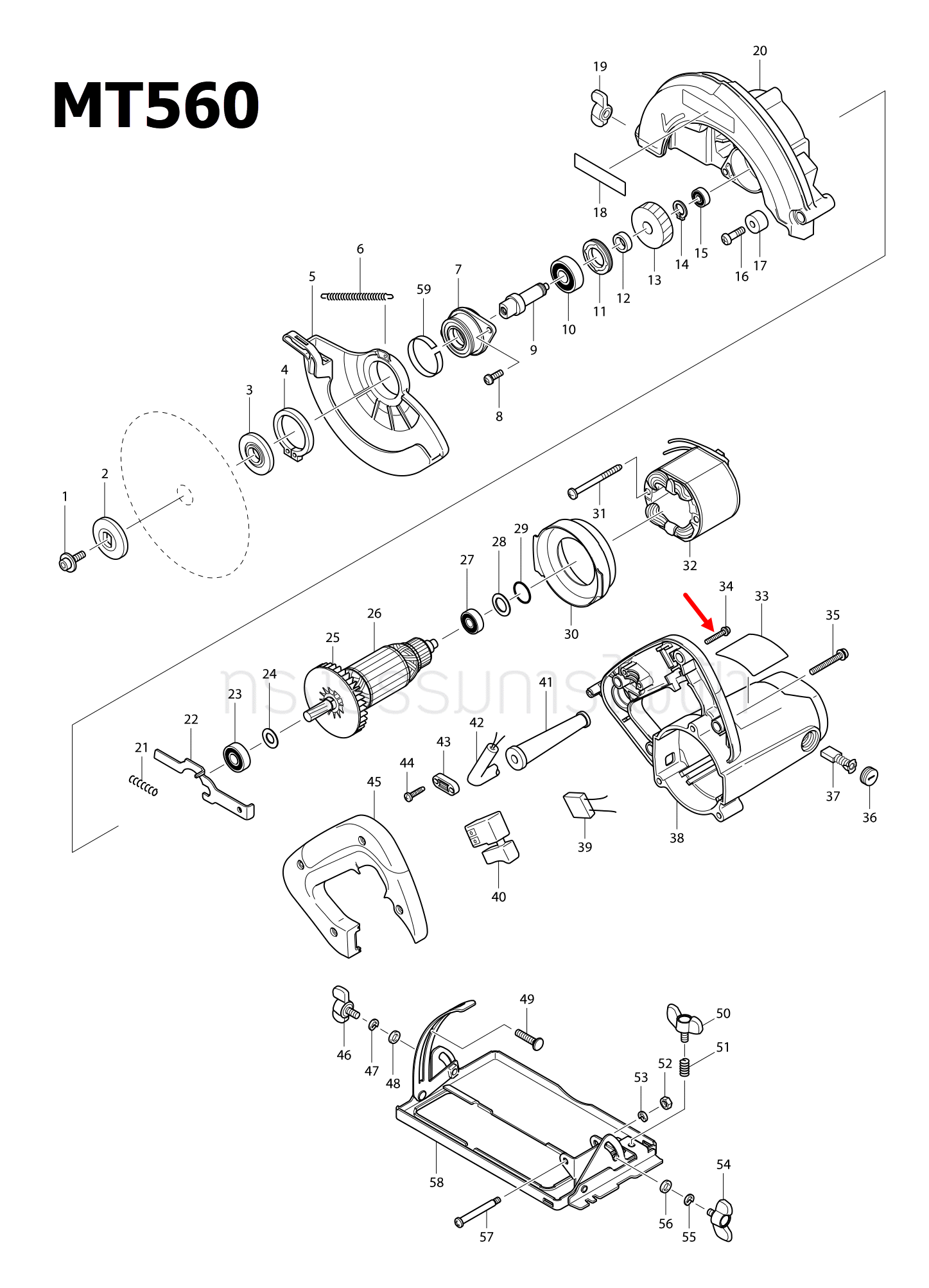 น็อตยึดด้ามจับ เครื่องตัด Maktec, Makita MT190, MT240, MT410, MT430, MT560, M1100, M1100KX1B, M1901, M1901B, M4302, M4302B Pn.265101-3 (แท้) ##(*)