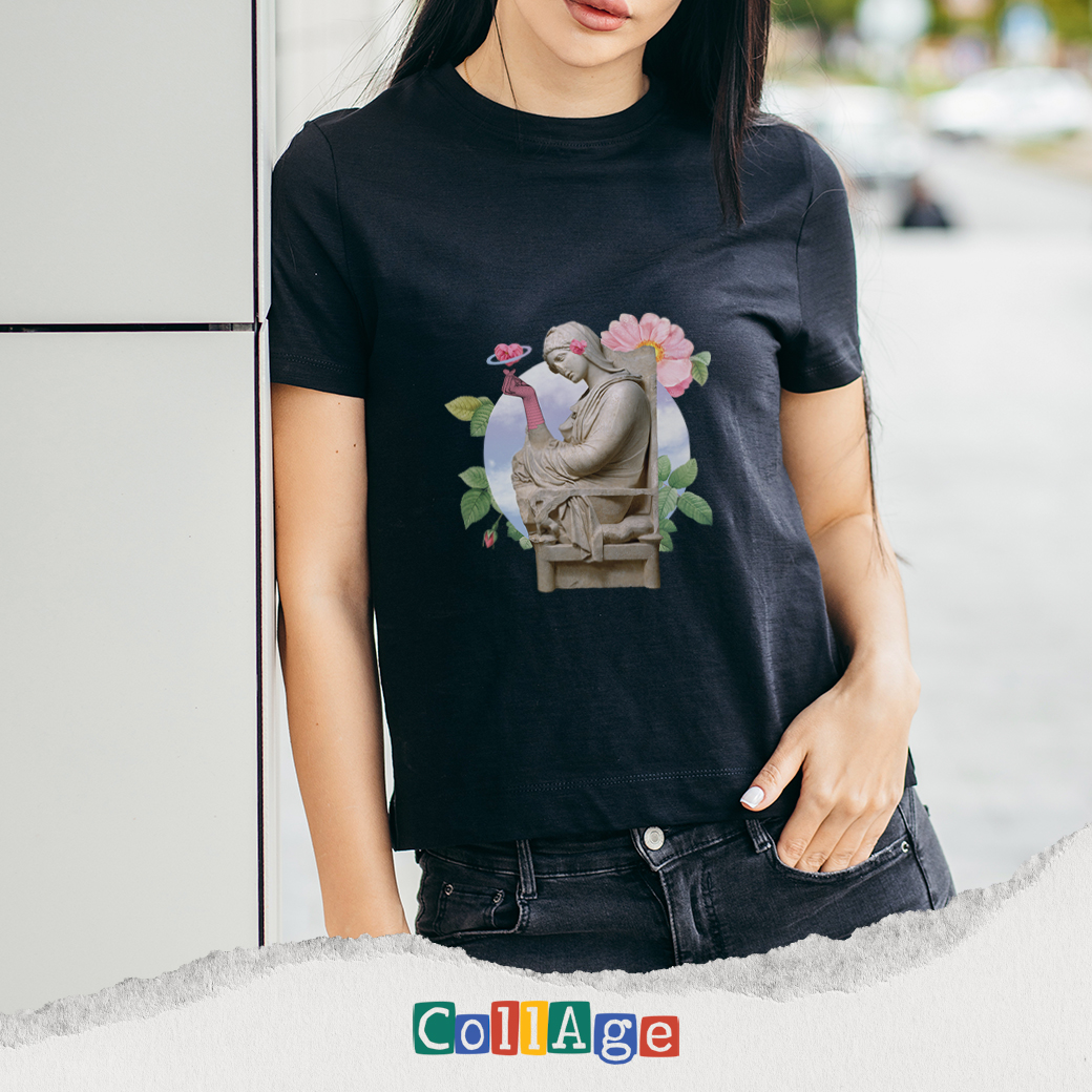 เสื้อยืดพิมพ์ลาย Collage Venus I รหัส CEA00470 สีดำ #เสื้อยืด #Collage