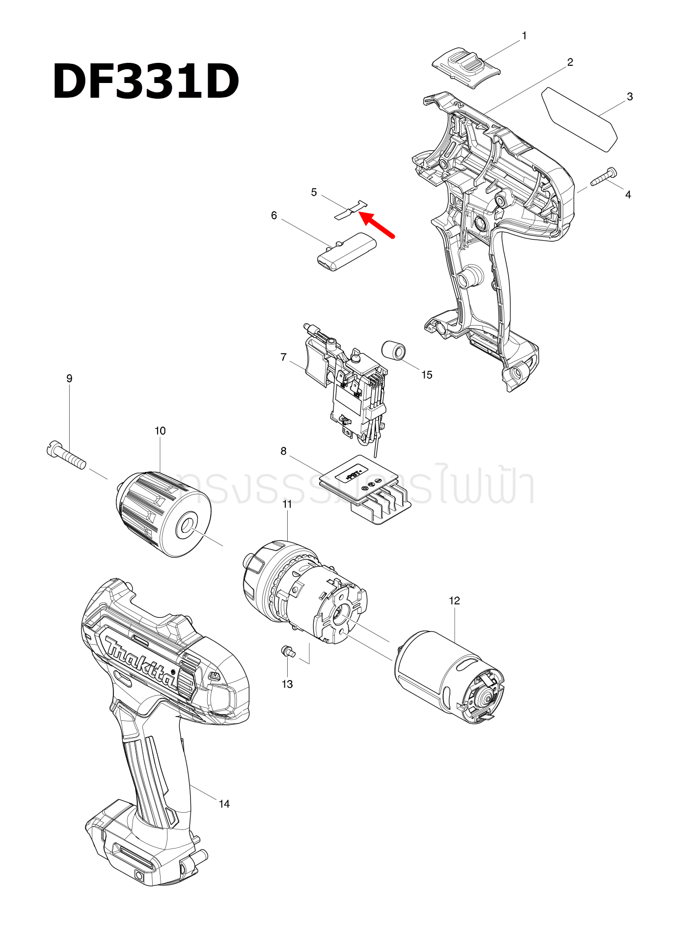 LEAF SPRING สว่านไร้สาย มากีต้า Makita DF030D, DF031D, DF330D, HP330D, DF331D, HP331D [#5] Pn.232239-9 (แท้)##