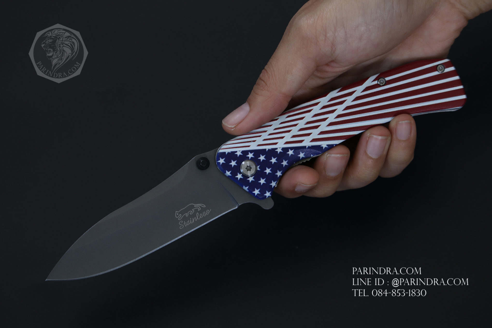 มีดพับ ใบแสตนเลส ด้ามลายธงชาติอเมริกา งานดี พกพา ราคาประหยัด