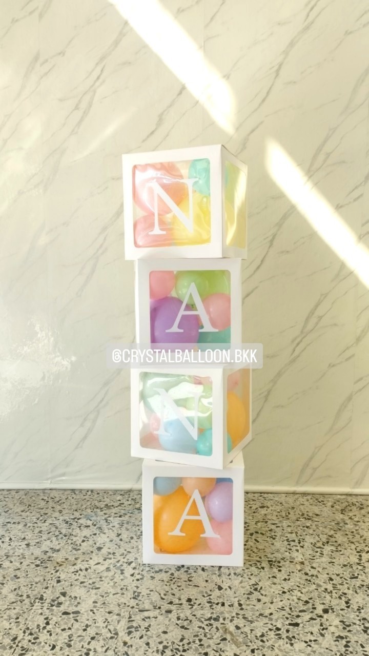 ลูกโป่ง Welcome Baby กล่องใส ติดตัวอักษร 4 กล่อง Theme พาสเทล พร้อมตกแต่ง สามารถเปลี่ยนสีลูกโป่ง/เปลี่ยนข้อความได้