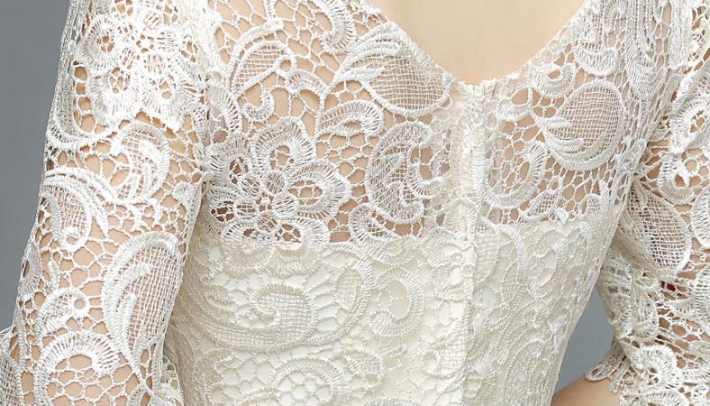 พร้อมส่ง ชุดราตรียาว สีครีม แขนสามส่วน ลูกไม้ฉลุ กระโปรงผ้าชีฟอง