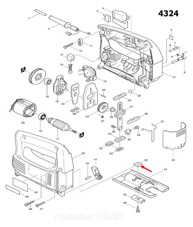 HOLDER เลื่อยจิ๊กซอว์ มาคเทค-Maktec,มากีต้า-Makita MT431, M4301B, 4323, 4324, 4327, 4329 Pn.343540-8 (แท้) ##