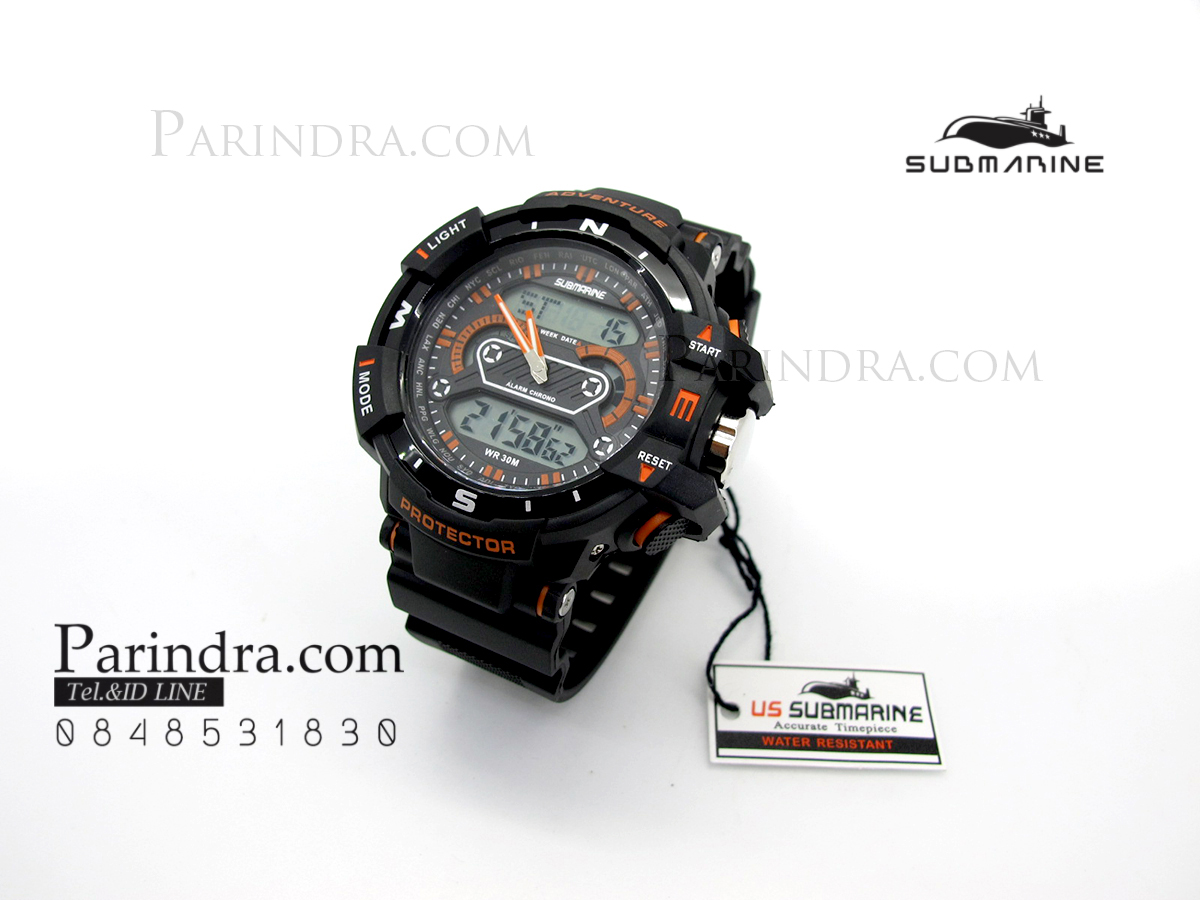 นาฬิกา US submarine Protector รุ่น TP3161M สีดำตัดส้มกรอบเข็มทิศ