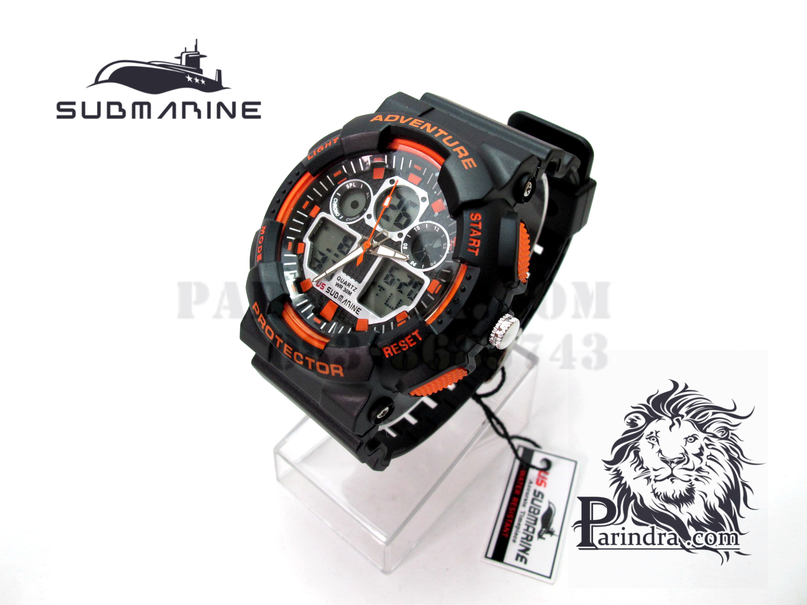 นาฬิกา US submarine Adventure Protector รุ่น TP3129M สีดำตัดส้มผิวด้าน พื้นหลังเทา