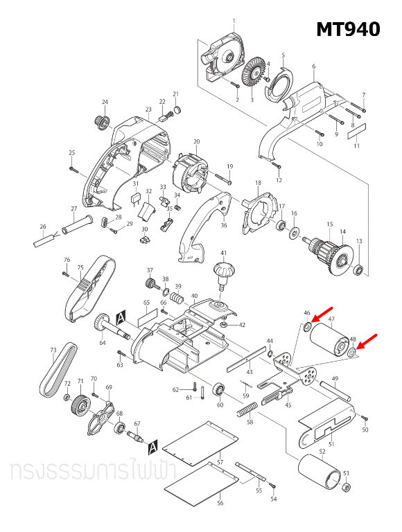 ตัวรองล้อ เครื่องขัดกระดาษทราย Maktec ,Makita MT940, MT941, 9401 , 9403, 9924DB Pn.253922-5 (แท้) ## (*)