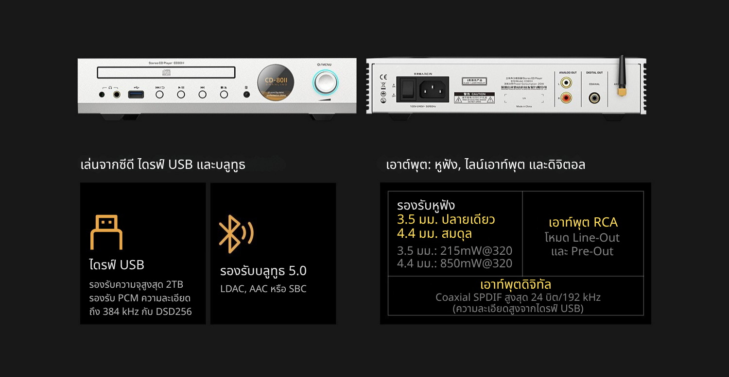 Shanling CD80II เครื่องเล่นซีดีอเนกประสงค์ DAC Cirrus CS43198 คุณภาพระดับ Hi-Fi ประกันศูนย์ไทย