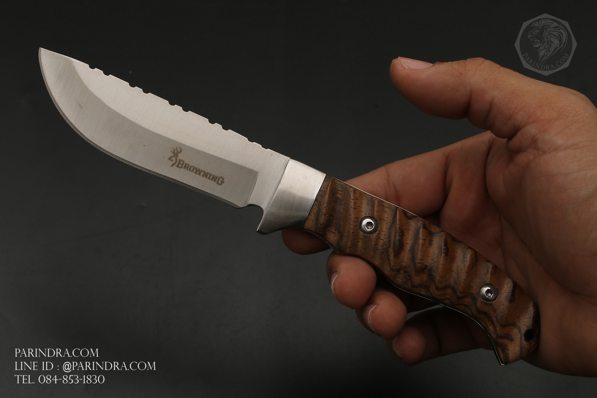 มีดใบตาย Browning ด้ามไม้ธรรมชาติ สวยงาม คลาสสิก พร้อมซองมีดไนลอน