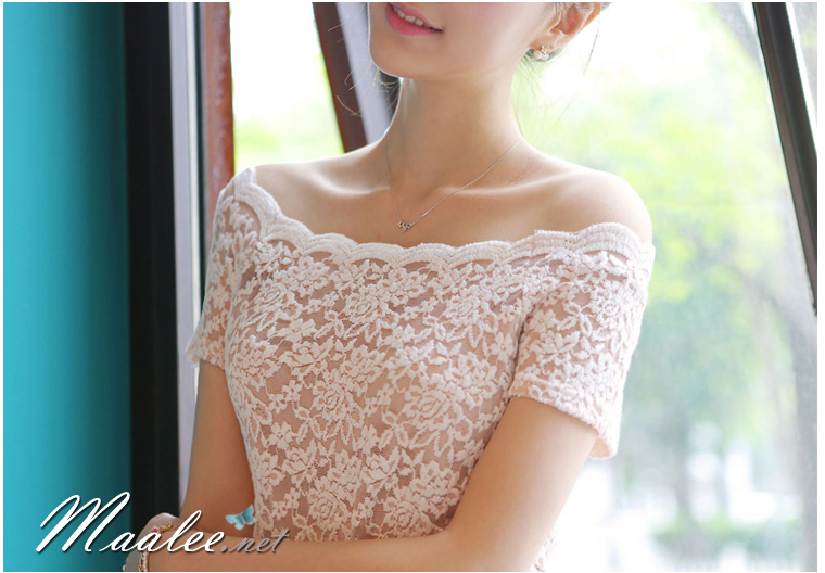 พร้อมส่ง ชุดออกงาน ชุดเดรสสั้นเข้ารูป สีขาว คอปาด ผ้าลูกไม้เนื้อนิ่ม สวมใส่สบาย