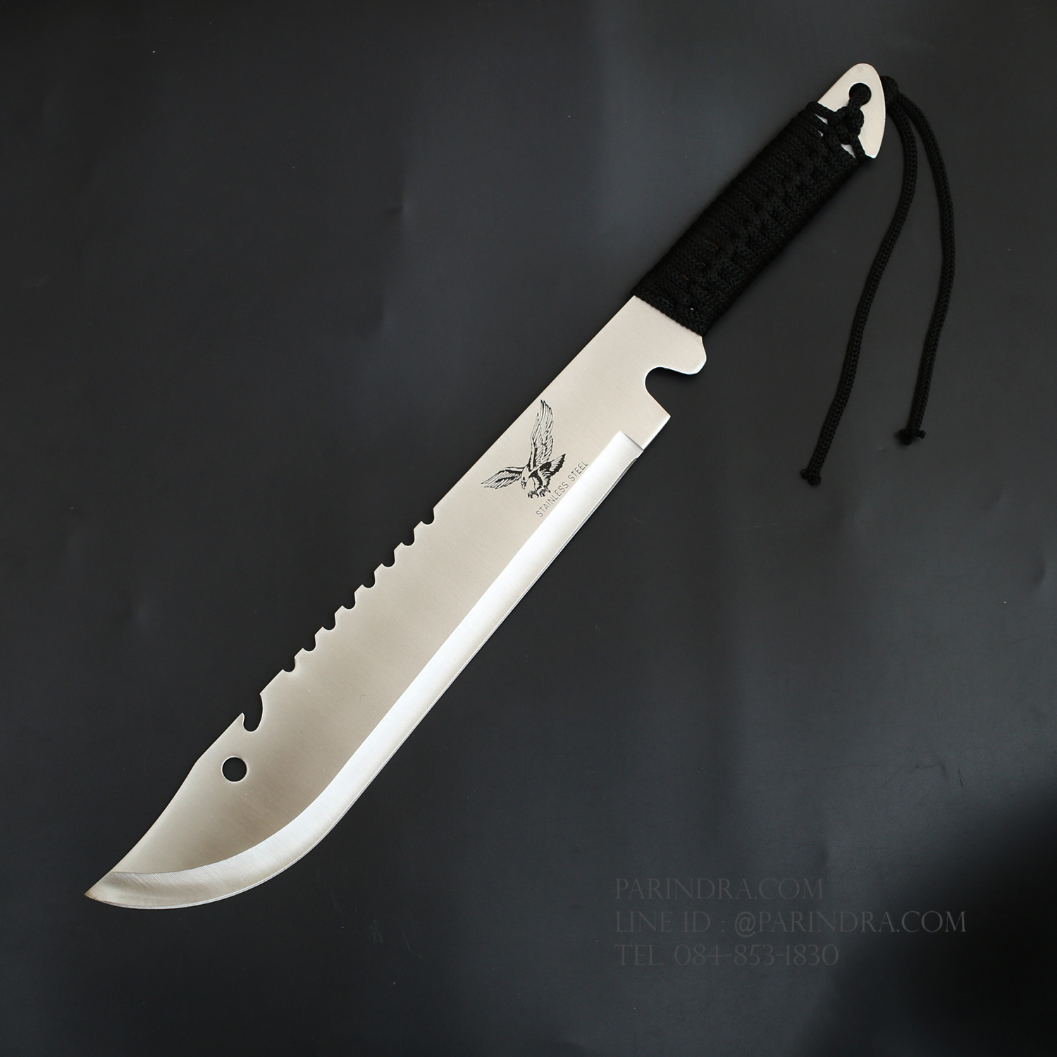 มีดยาวเดินป่า Hawk สปาร์ต้า หัวแหลม ขนาด 18.5 นิ้ว ด้ามเชือกถักสีดำ