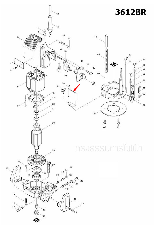 บังสะเก็ด เราท์เตอร์ (Router) Makita-มากีต้า 3612BR [#36] Pn.410128-0 (แท้) ##