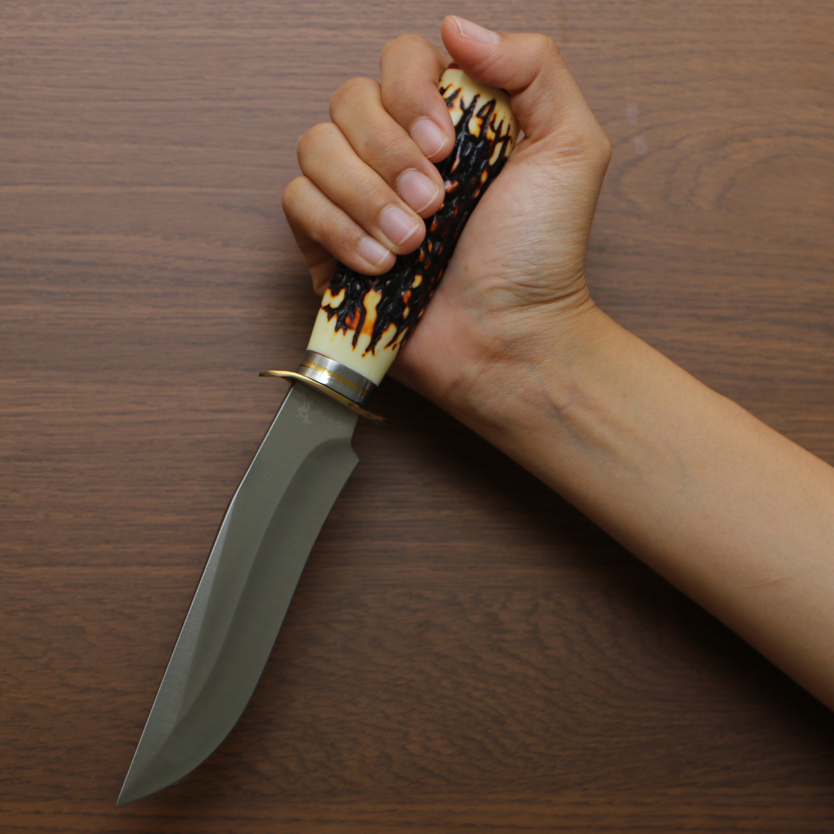 มีดใบตาย ELK ด้ามลายเขา แบบ 3 ขนาด 9.5 นิ้ว