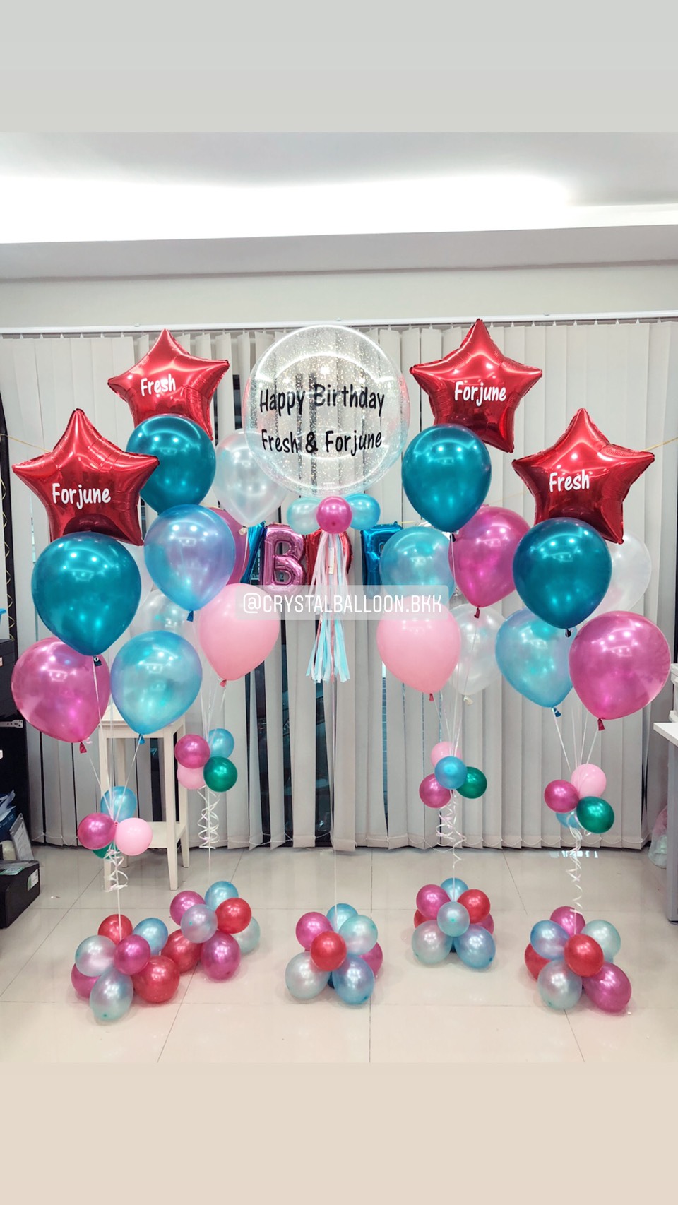 ลูกโป่ง วันเกิดเด็ก Bubble 24" พร้อม ฟอยล์ตัวอักษร 7 ตัวอักษร พร้อม ช่อลูกโป่งฟอยล์ดาว ขนาด 24" 4 ช่อ พร้อมตกเเต่ง สามารถเปลี่ยนสีลูกโป่ง/เปลี่ยนสี-ตัวอักษร/เปลี่ยนข้อความ/เปลี่ยนขนาดได้