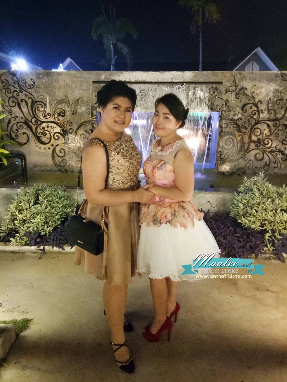 พร้อมเช่า ชุดแฟนซี ชุดราตรีสั้น หวานแบบ Vintage ผ้าโปร่งลายดอกไม้ กระโปรงผ้าแก้วสีขาว สวยหวาน