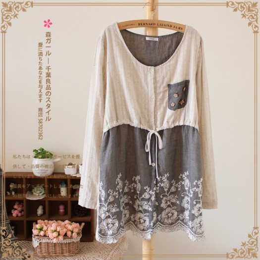 เสื้อผ้าฝ้ายนุ่มปะแต่งกระดุมไม้