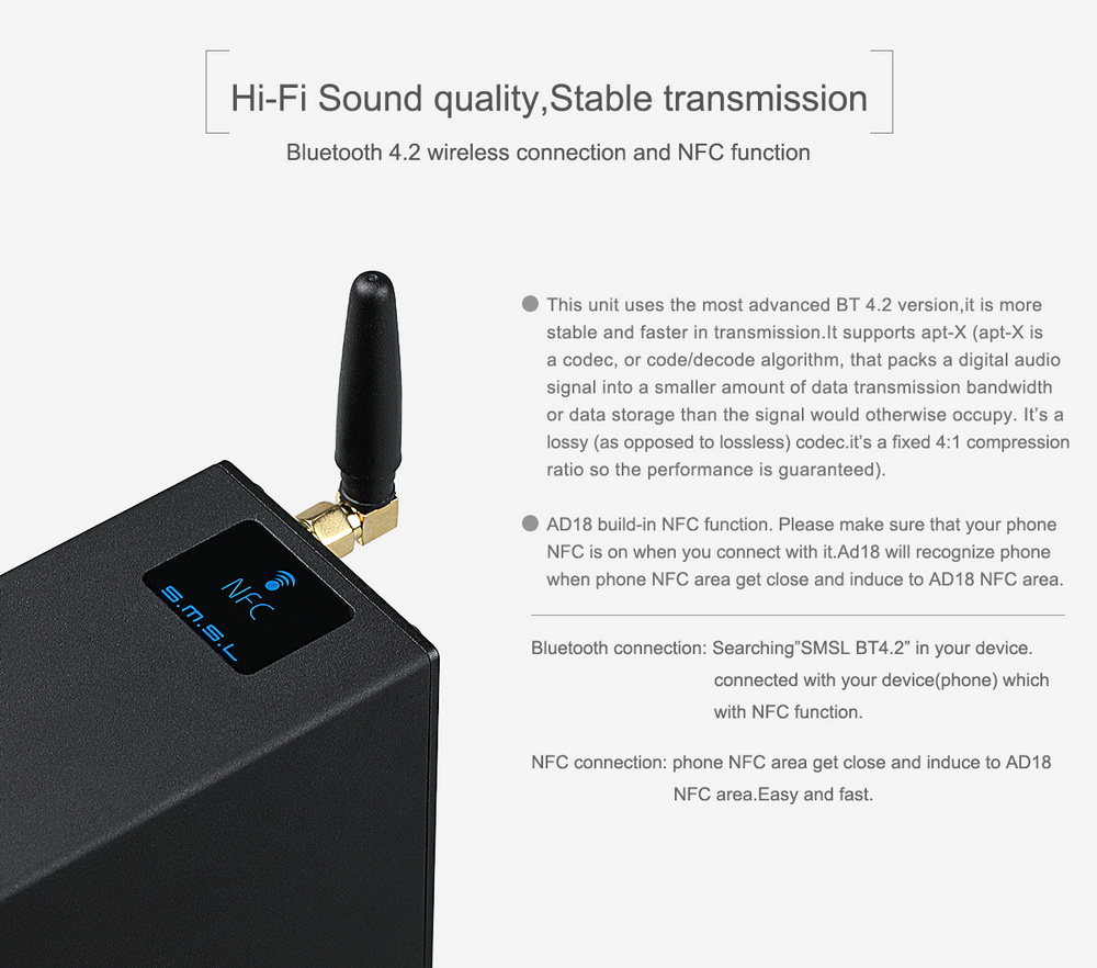 ขาย SMSL AD18 DAC& ตั้งโต๊ะ รองรับ Bluetooth4.2 ประกันศูนย์ไทย