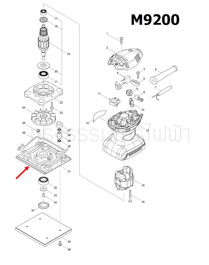 BASE เครื่องขัดกระดาษทราย Makita มากีต้า MT920, M9200, M9200B [#31] Pn.419918-8 (แท้) ##
