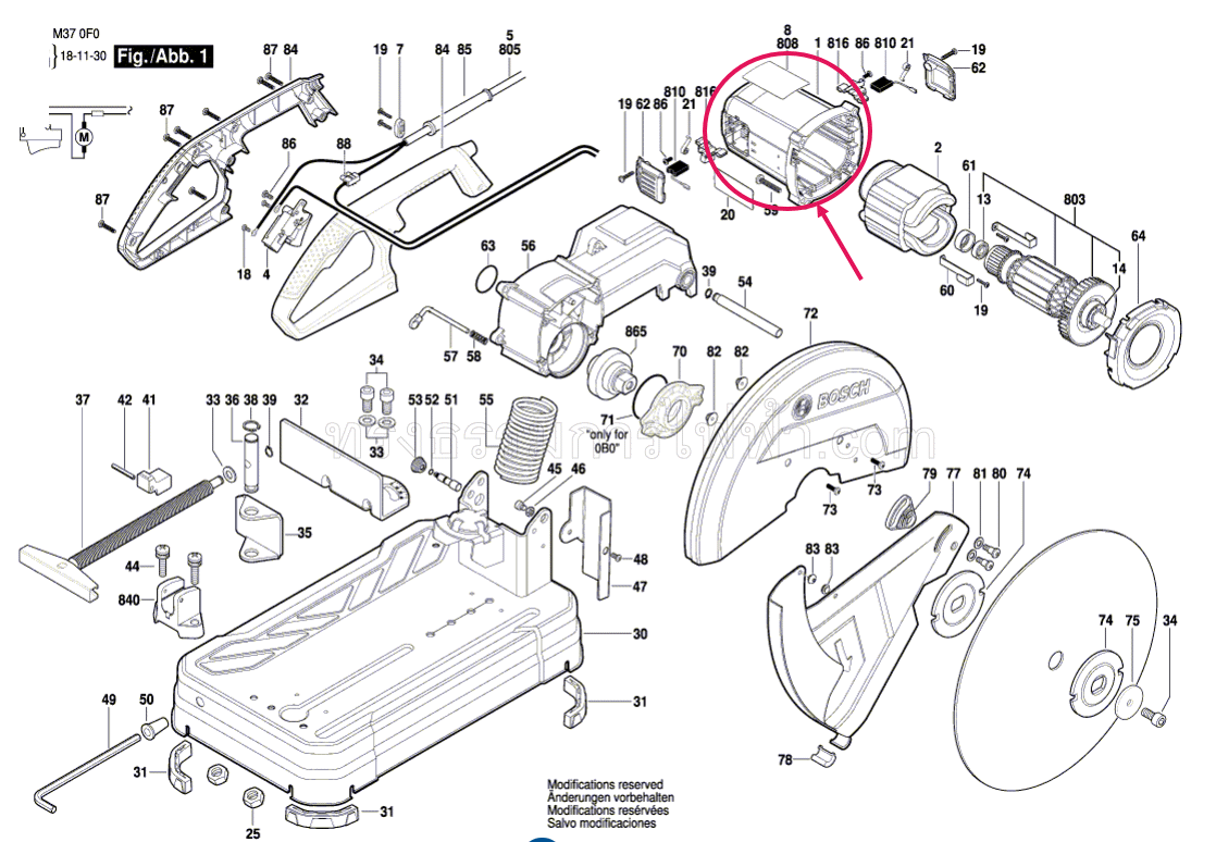 เสื้อฟิลคอยล์ เครื่องตัดเหล็ก บอส BOSCH GCO200, GCO220 #01 Pn.1609B03601 (แท้)##(*)