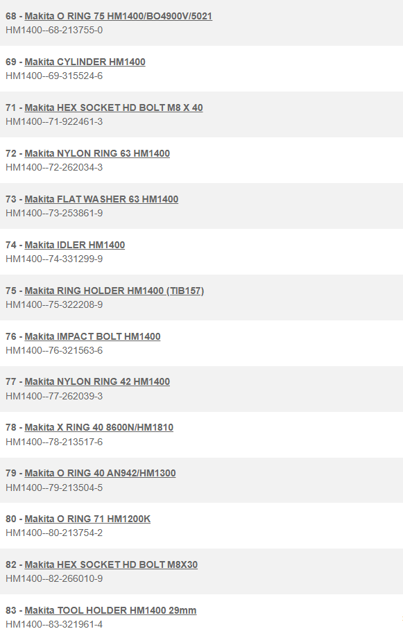 HM1400 เครื่องสกัดไฟฟ้า Makita Spare Parts